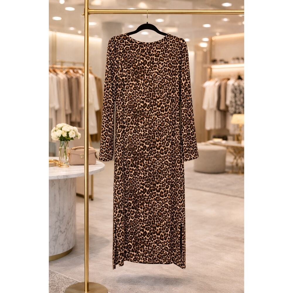J Crew Factory Leopard Print Shift Dress Size 2 Long Sleeve Work Office Office